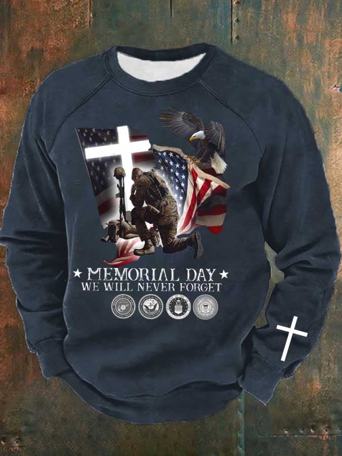 Man's Memorial Day We Will Never Forget Sunday Print Casual Long Sleeve Sweatershirt