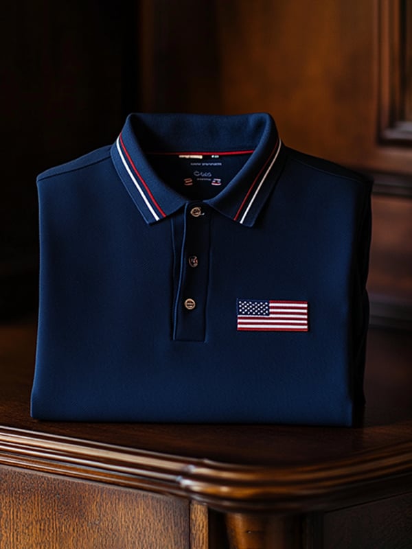 Men's Classic Business Flag Independence Day Short Sleeve Polo Shirt