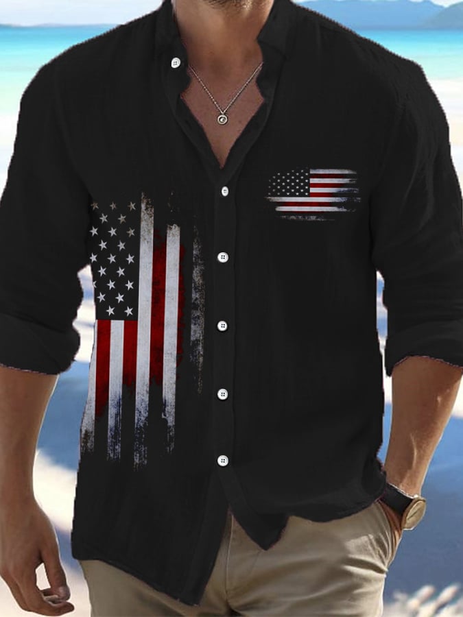 Men's American Flag Print Casual Shirt