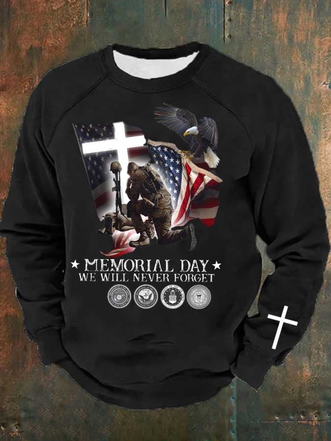 Man's Memorial Day We Will Never Forget Sunday Print Casual Long Sleeve Sweatershirt