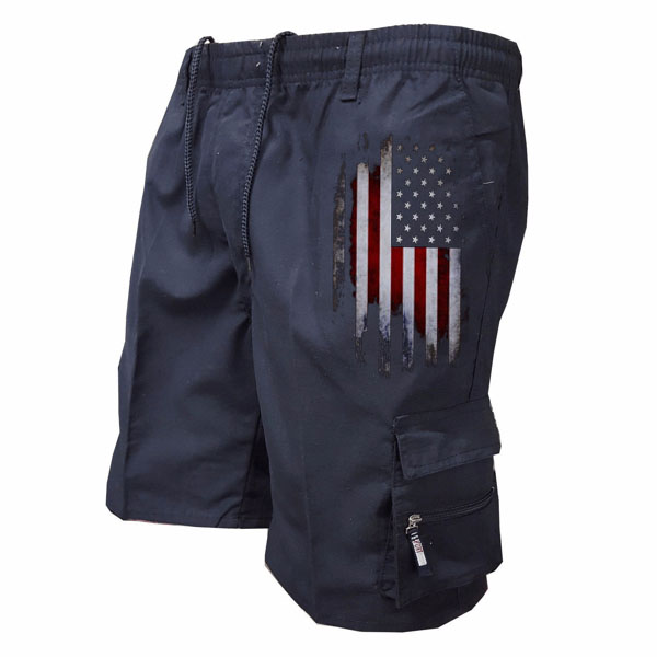 Men's Zip Pocket Flag Hiking Sports Running Shorts