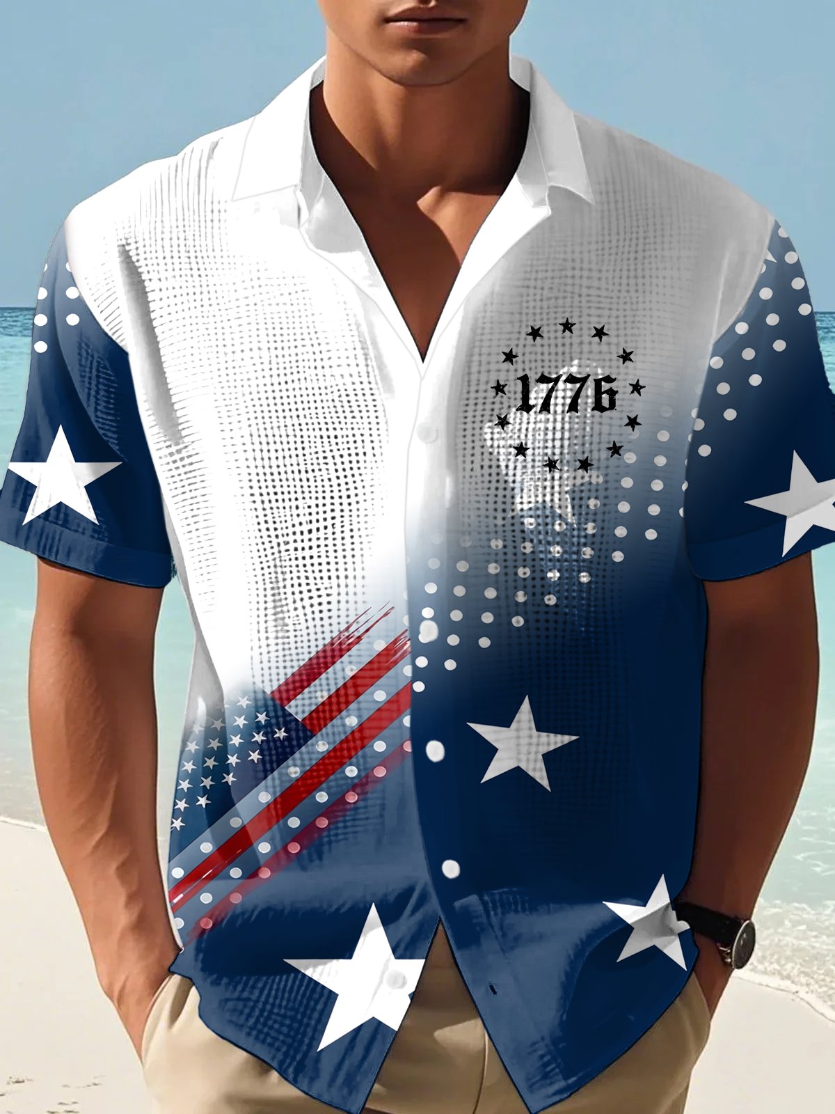Men's Independence Day Print Waffle Shirt