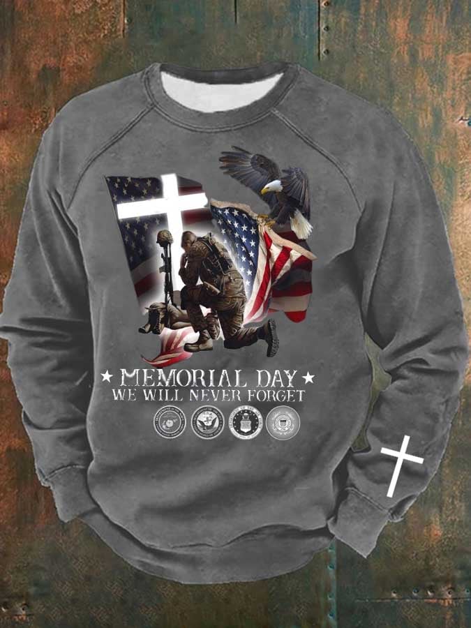 Man's Memorial Day We Will Never Forget Sunday Print Casual Long Sleeve Sweatershirt