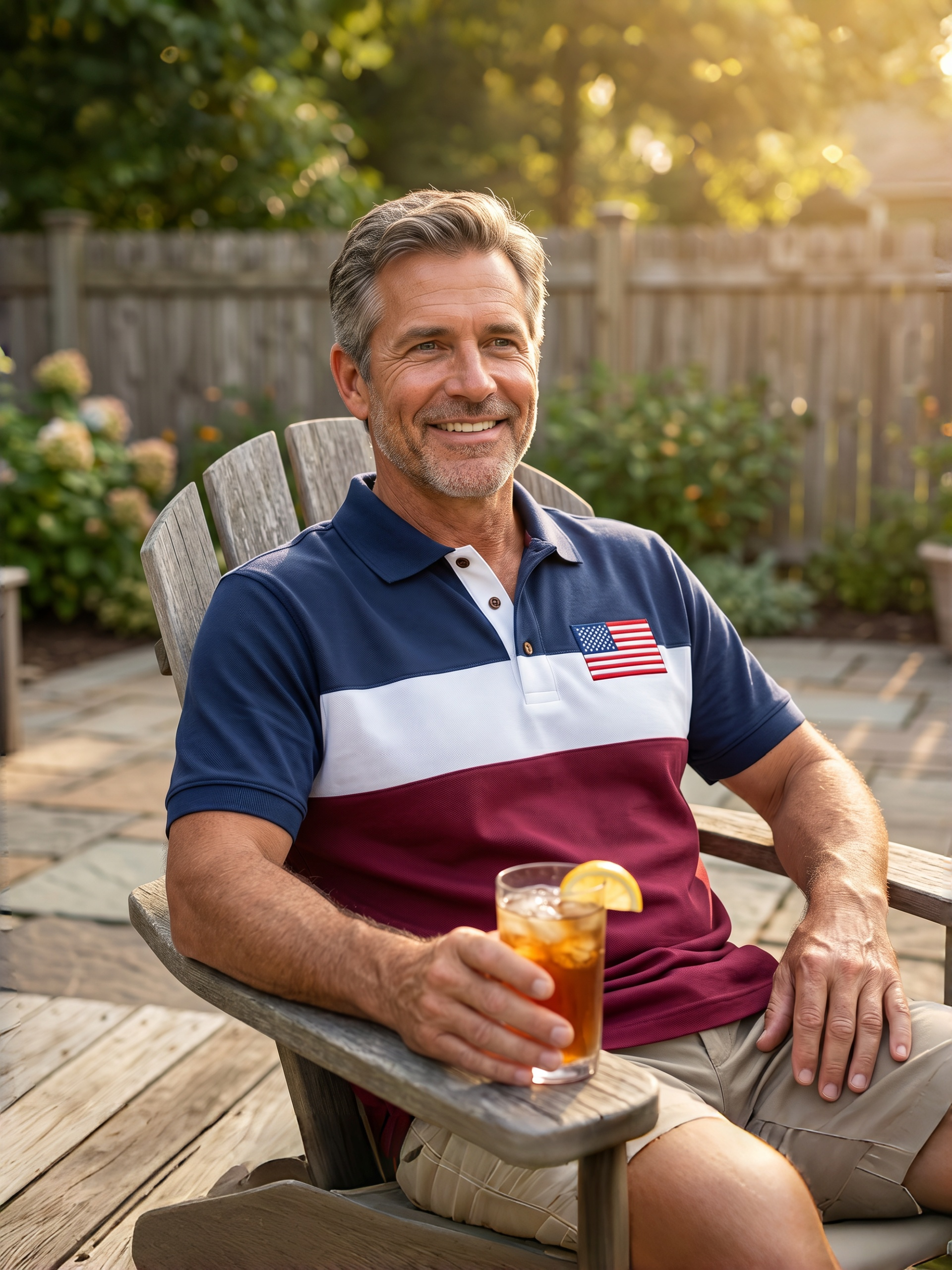 Men's Business Casual Striped Independence Day Button Short Sleeve Polo Shirt