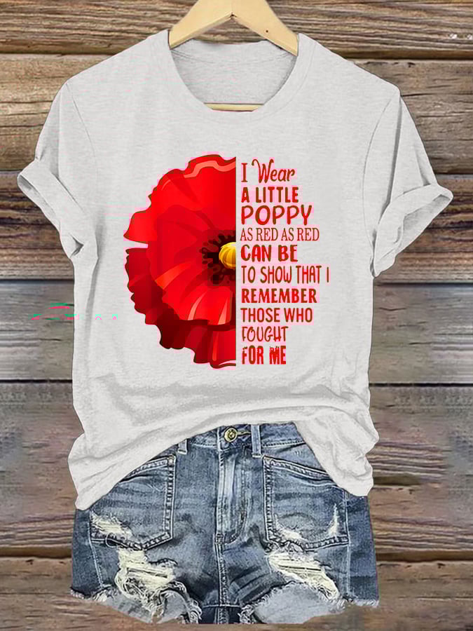 Women's Veterans Day Remembering Red Poppy American Memorial T-Shirt