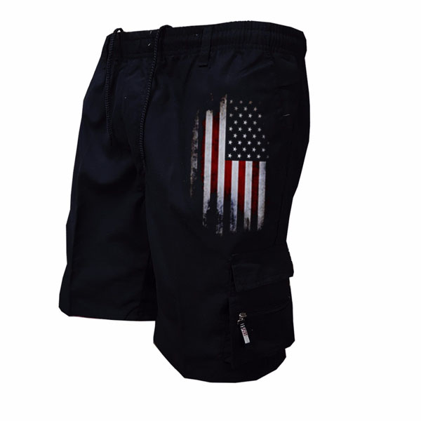 Men's Zip Pocket Flag Hiking Sports Running Shorts