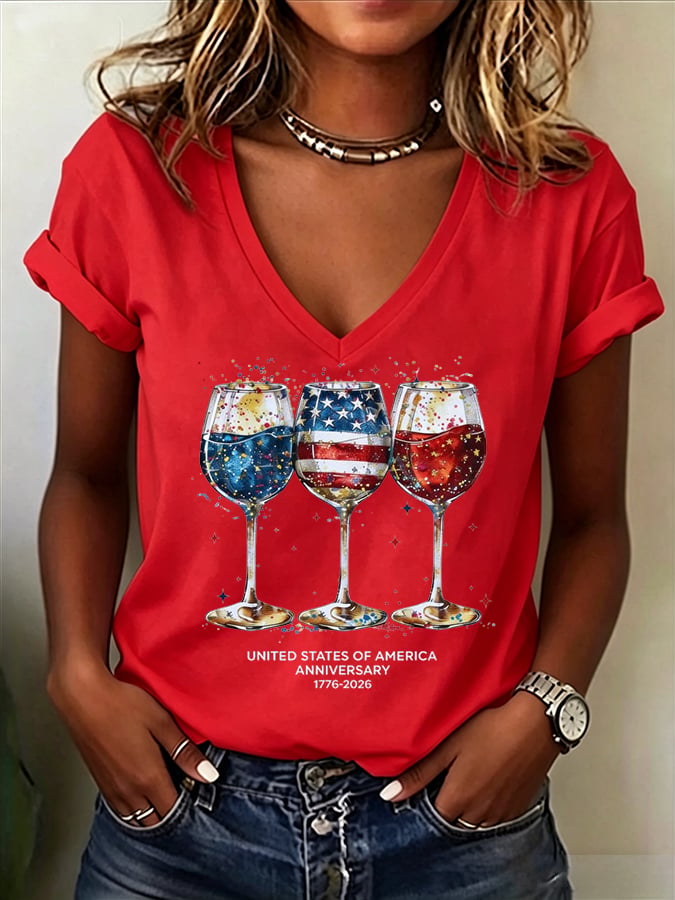 Women's American Flag Red Wine Glasses CelebrateT-Shirt