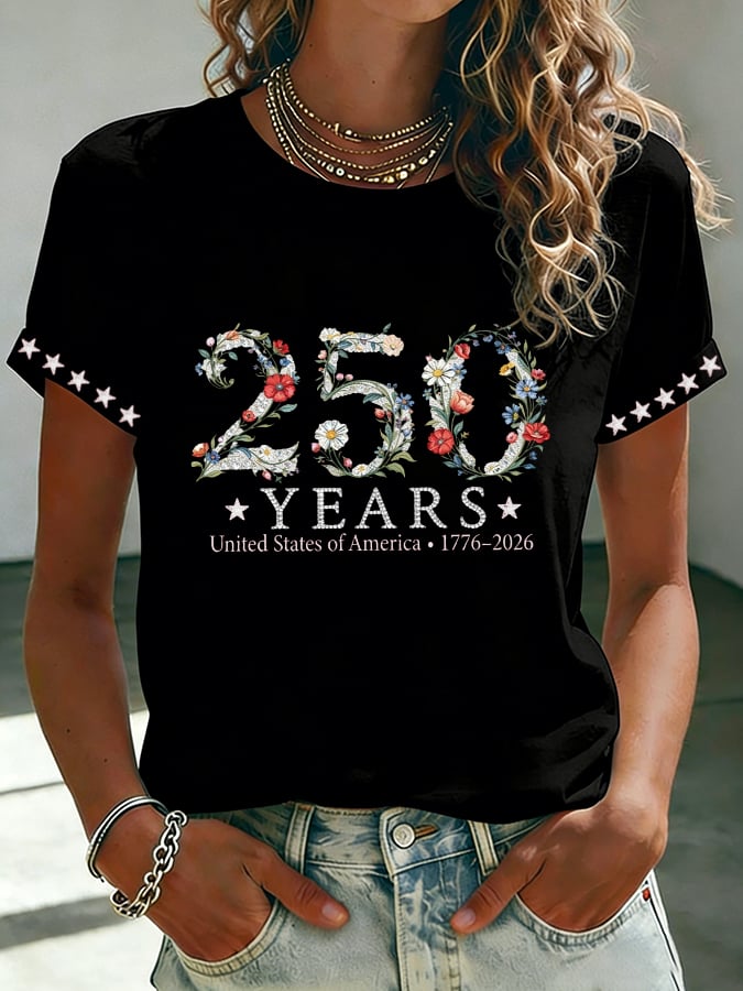 Women's USA 250 Years Flower  T-Shirt
