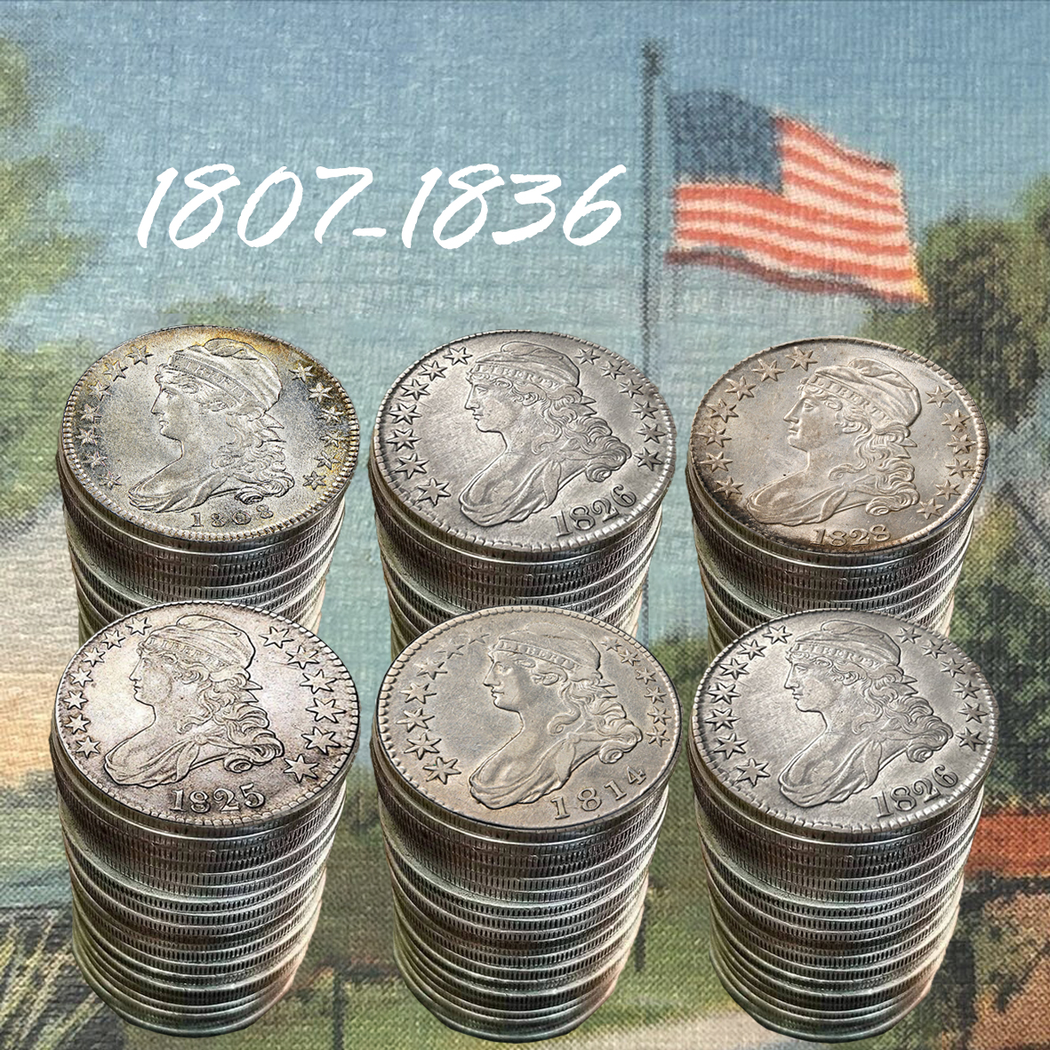 Last 5 sets!!! [Complete Set] 1807-1836 50c Liberty Hooded Bust Engraved Edge Silver Dollar 29 pieces