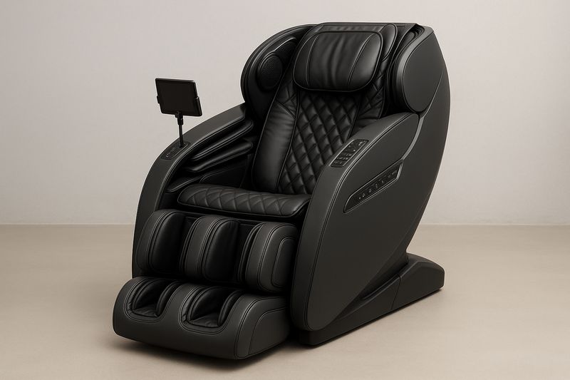 Poltrona massaggiante elettrica nera in PU con rulli e airbag, funzione riscaldamento e Zero-Gravity, display LCD, 220V