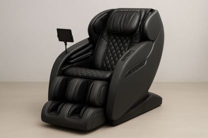 Poltrona massaggiante elettrica nera in PU con rulli e airbag, funzione riscaldamento e Zero-Gravity, display LCD, 220V