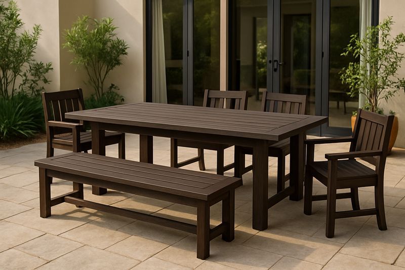 Set da Giardino in Legno Massello Tavolo Sedie e Panchina Marrone