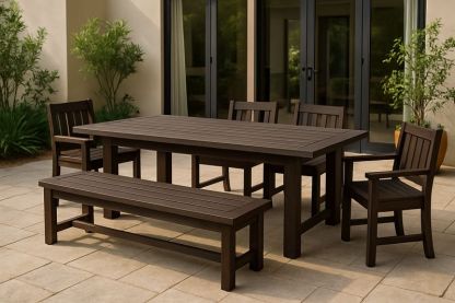 Set da Giardino in Legno Massello Tavolo Sedie e Panchina Marrone