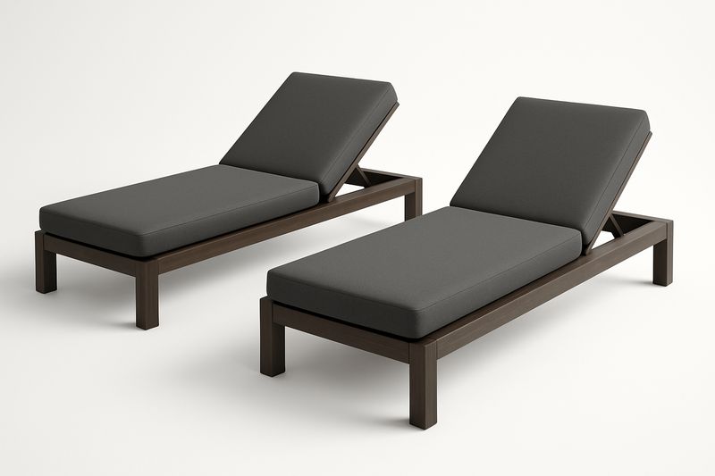 Set di Due Lettini Prendisole in Legno con Cuscini Grigio Scuro