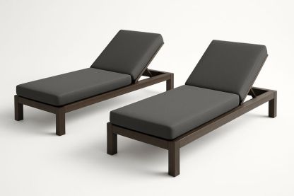 Set di Due Lettini Prendisole in Legno con Cuscini Grigio Scuro