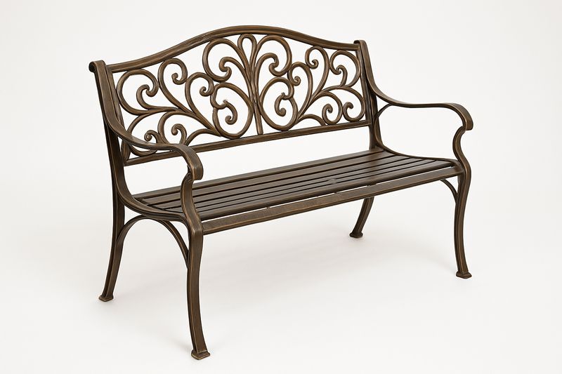 Panca da giardino in lega di alluminio marrone 125x58x88 cm, senza assemblaggio richiesto