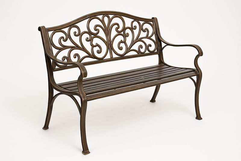Panca da giardino in lega di alluminio marrone 125x58x88 cm, senza assemblaggio richiesto
