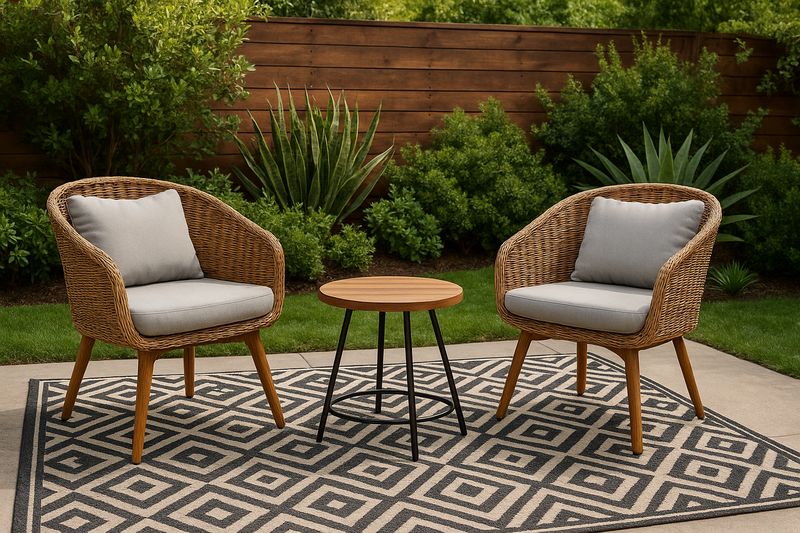 Set da Giardino in Rattan con 2 Poltrone e Tavolino