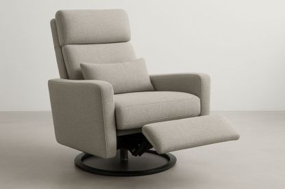 Poltrona reclinabile in tessuto poliestere con base in acciaio nero, schienale e poggiapiedi regolabili