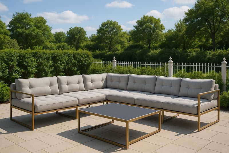 Set Divano da Giardino Angolare in Alluminio e Tessuto Grigio