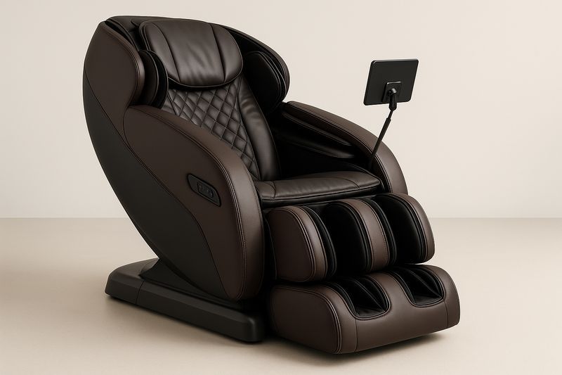 Poltrona Massaggiante in Pelle Sintetica Marrone con Schermo Regolabile