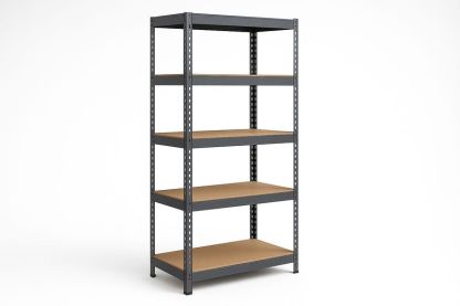 Scaffale metallico nero a 5 ripiani in metallo e legno 180x90x40 cm