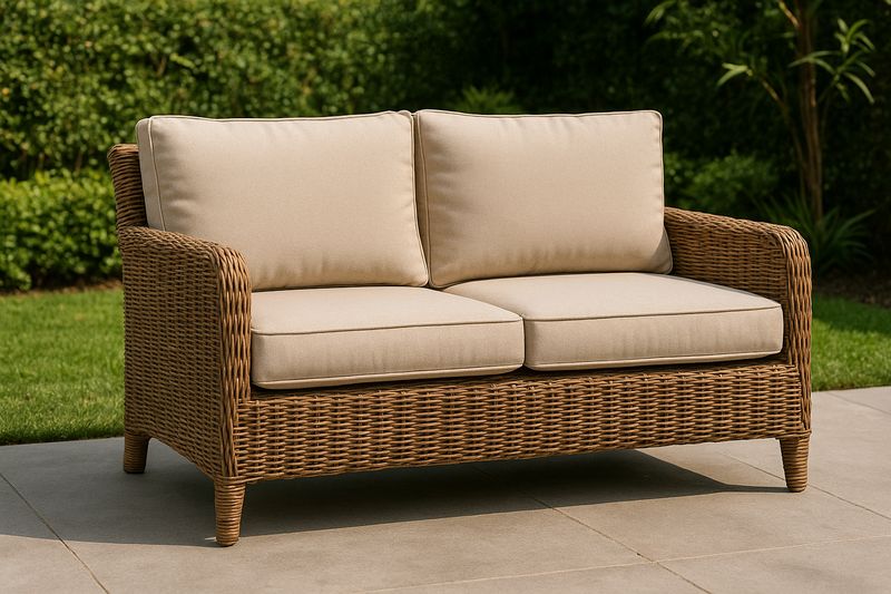 Divano da Giardino Due Posti Rattan Marrone Cuscini Beige