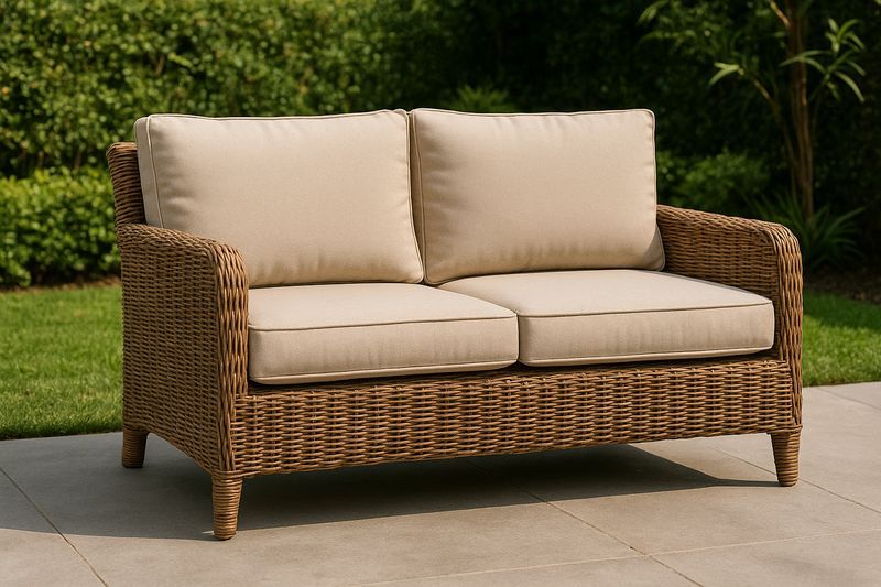 Divano da Giardino Due Posti Rattan Marrone Cuscini Beige