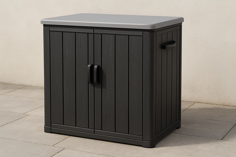 Armadio in resina di polipropilene grigio/antracite 90x93x55 cm con doppia anta e maniglie