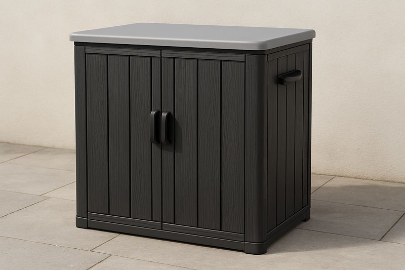 Armadio in resina di polipropilene grigio/antracite 90x93x55 cm con doppia anta e maniglie