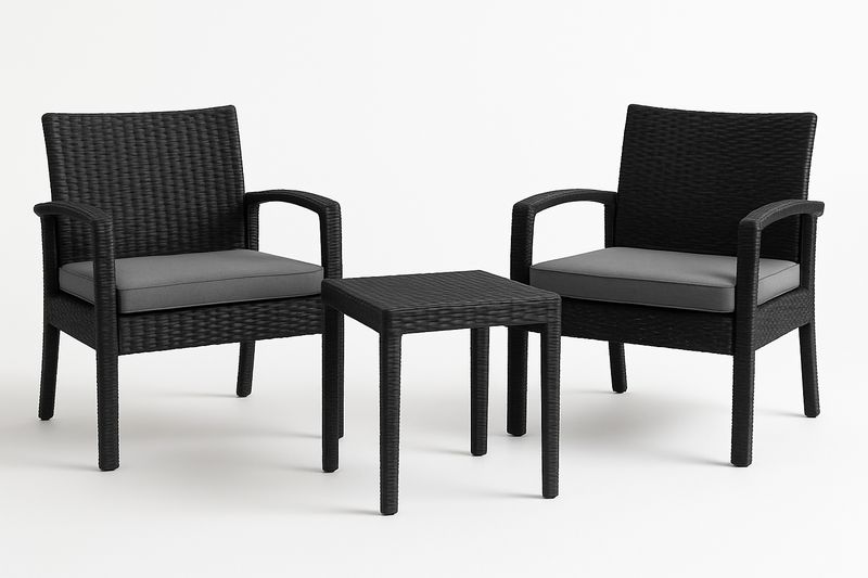 Set Mobili da Esterno in Polyrattan Nero con Cuscini Grigi