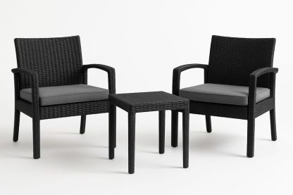 Set Mobili da Esterno in Polyrattan Nero con Cuscini Grigi