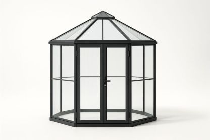 Serra esagonale 400x350x300 cm in alluminio con pannelli in vetro temperato 8 mm, colore nero