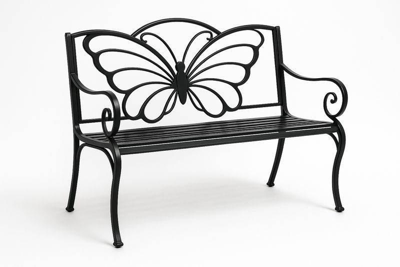 Panchina da Giardino in Ferro Nero con Motivo a Farfalla