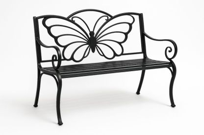 Panchina da Giardino in Ferro Nero con Motivo a Farfalla
