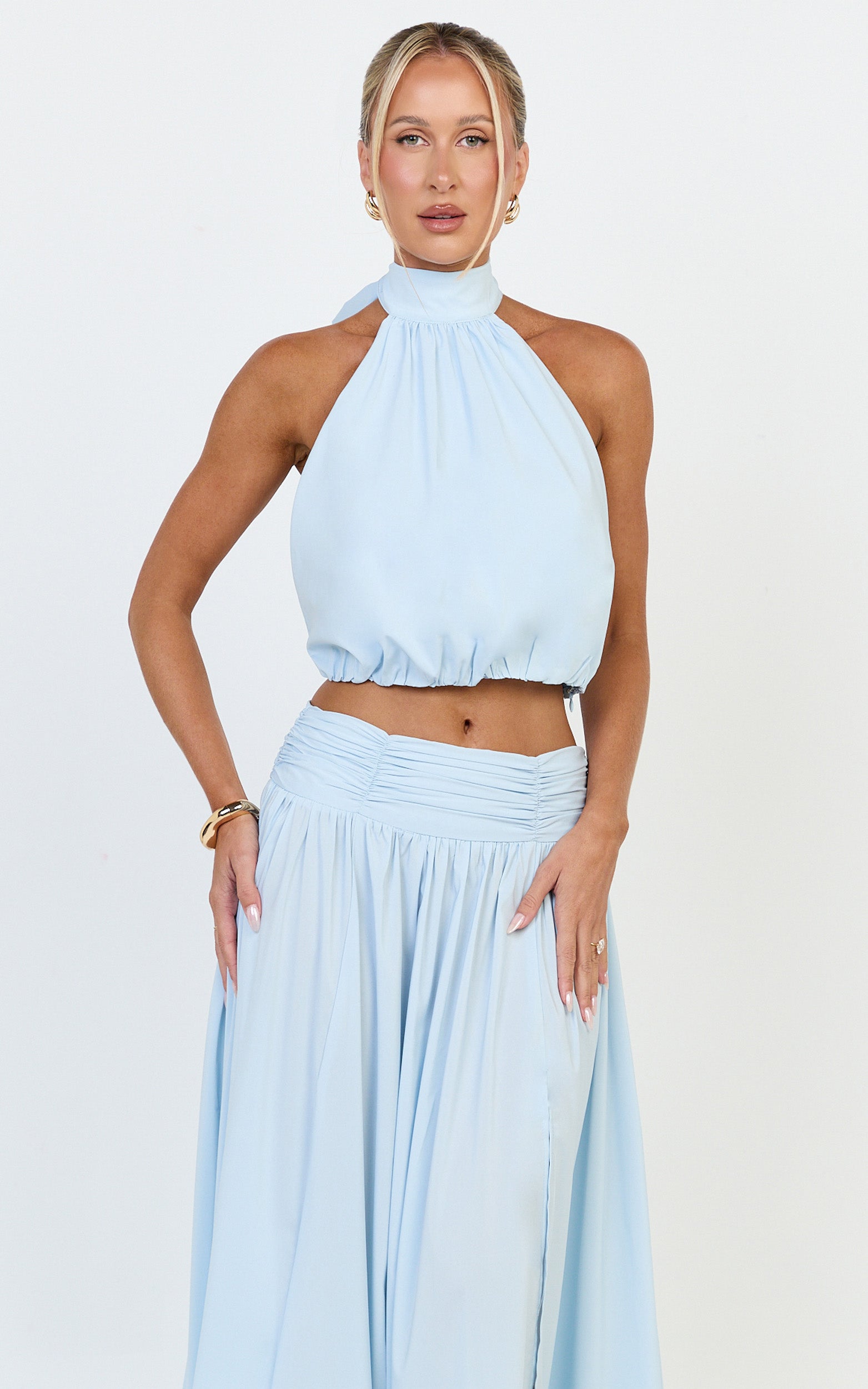 Melanie Top - Halter Neck Top in Pale Blue - View 2