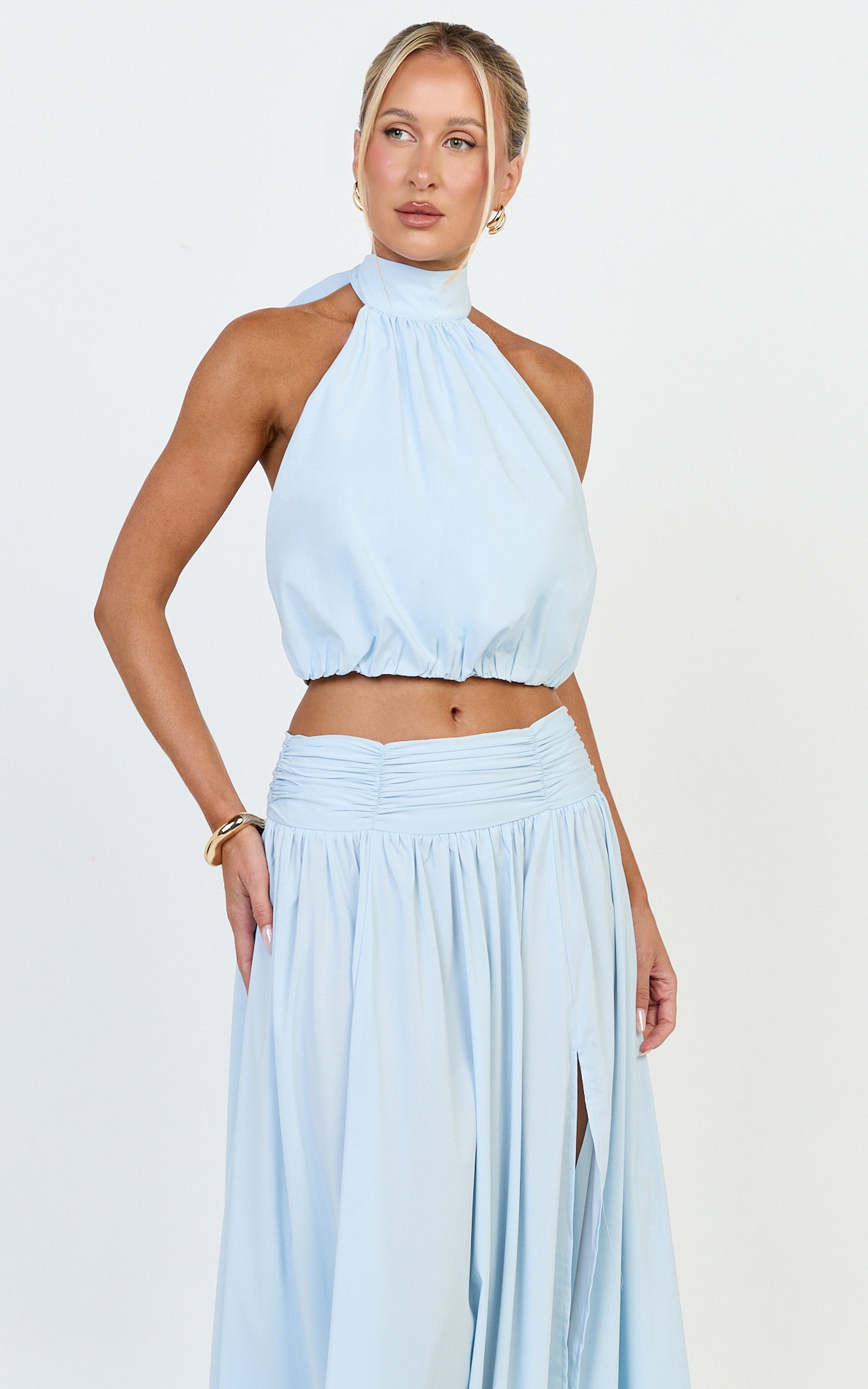 Melanie Top - Halter Neck Top in Pale Blue - View 3
