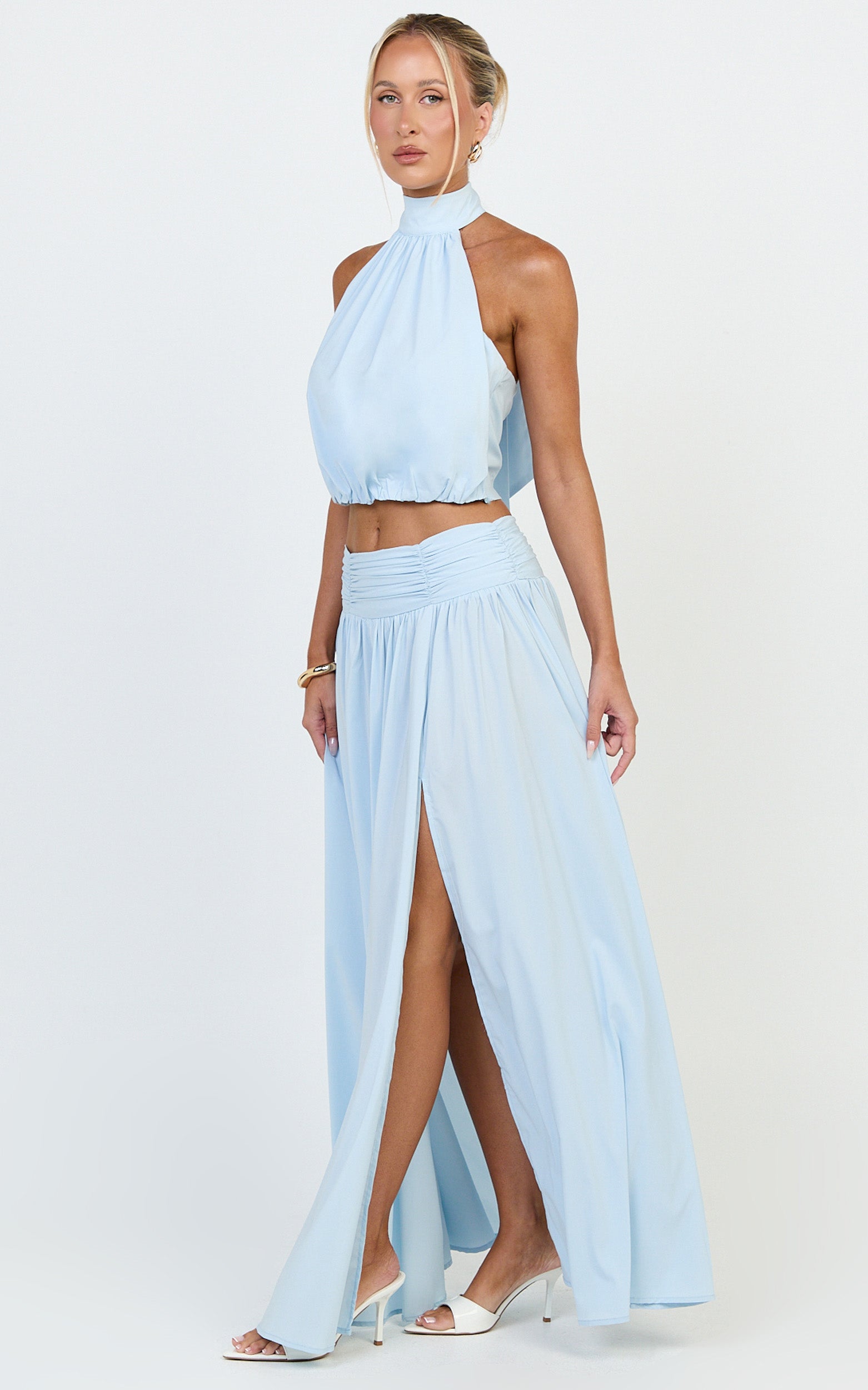 Melanie Top - Halter Neck Top in Pale Blue - View 4