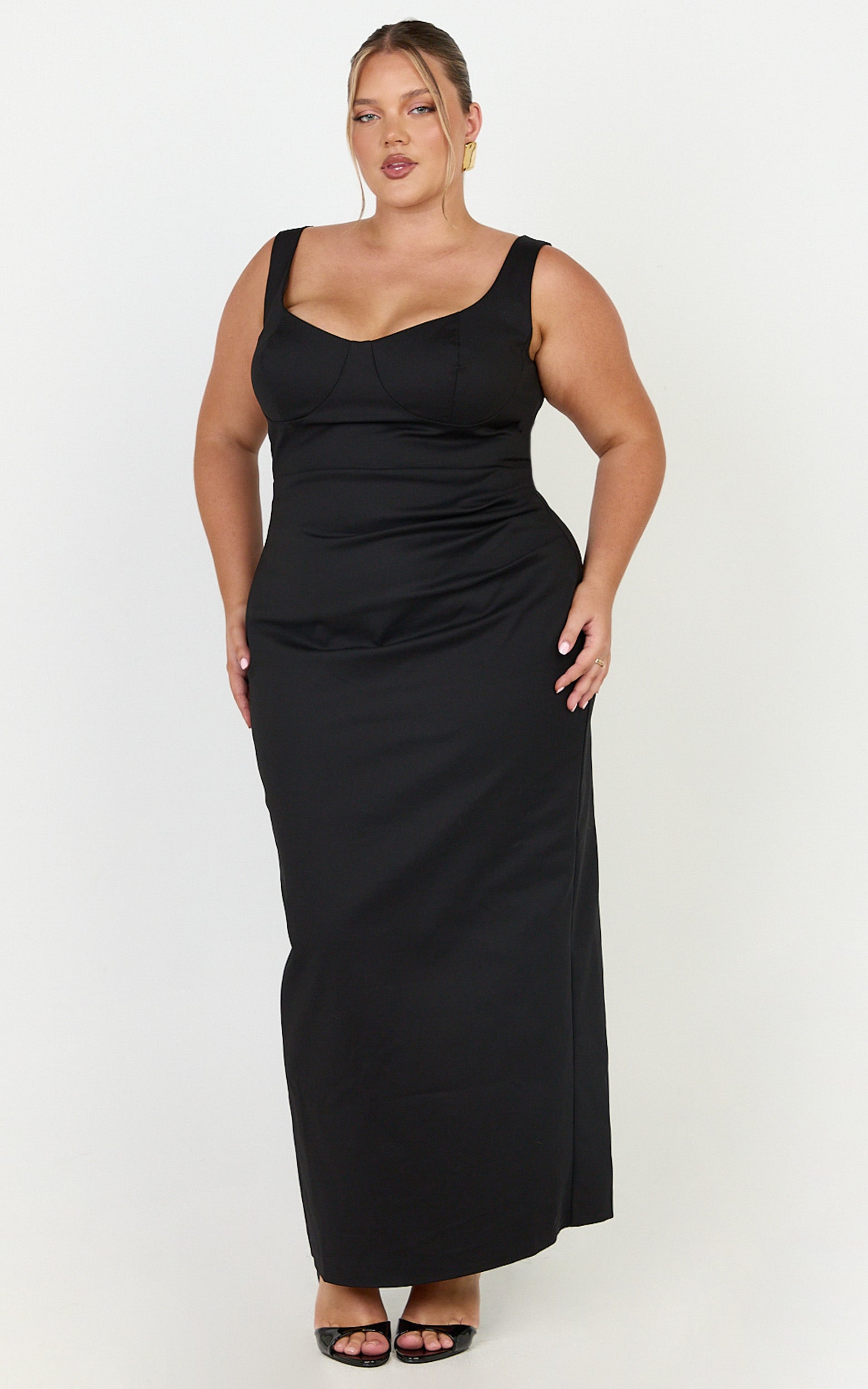 Pietra Midi Dress - Off Shoulder Structured Dress in Black - View 6