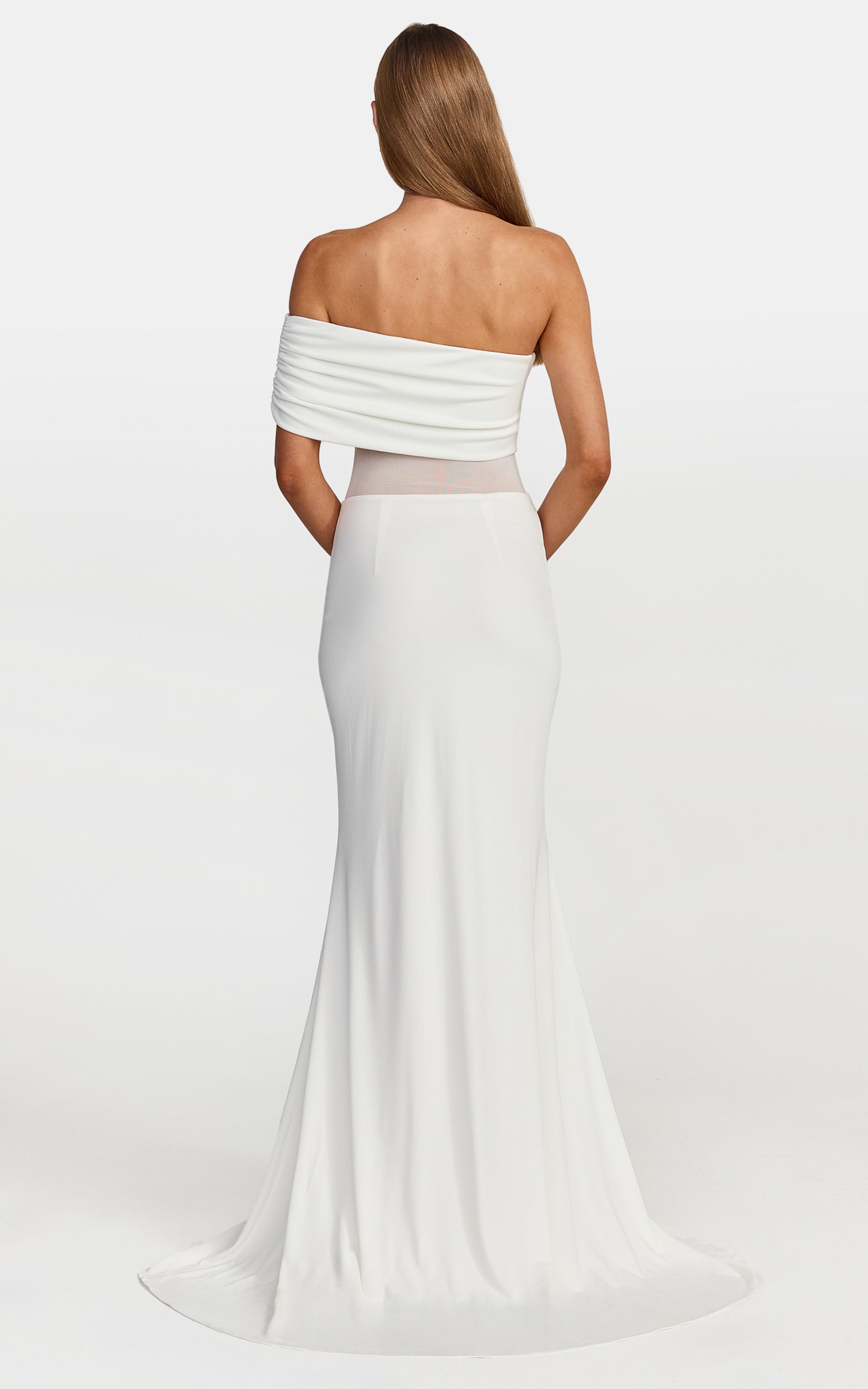 Hallie Maxi Dress - One Shoulder Flounce Dress With Leg Split And Sheer Panel in White - View 5
