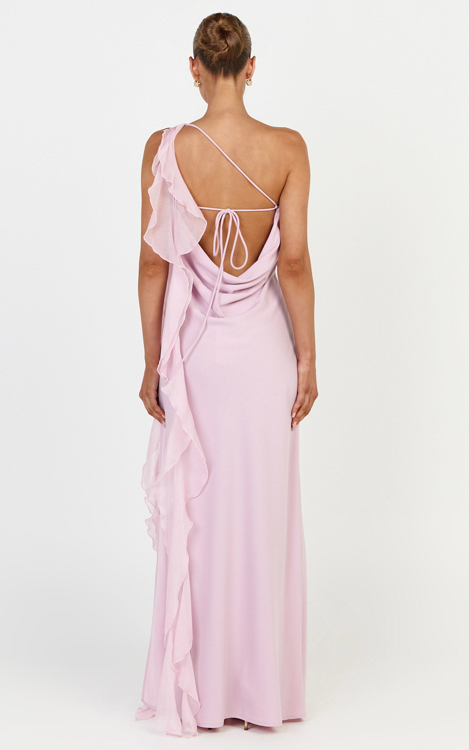 Alani Maxi Dress - Backless One Shoulder Flounce Detail Dress in Pink - View 6
