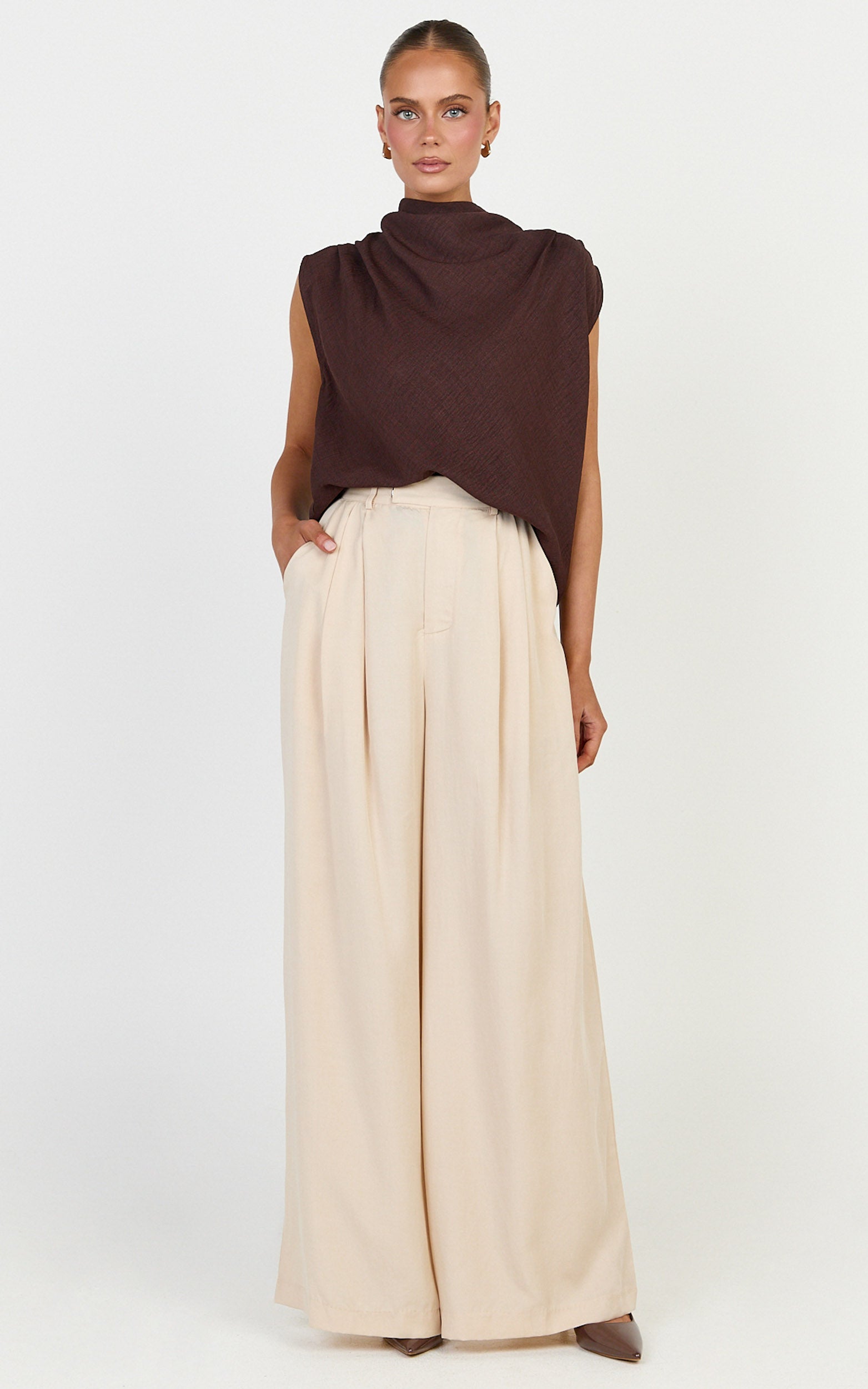 Clarke Pants - High Waist Wide Leg Pants in Neutral - View 2