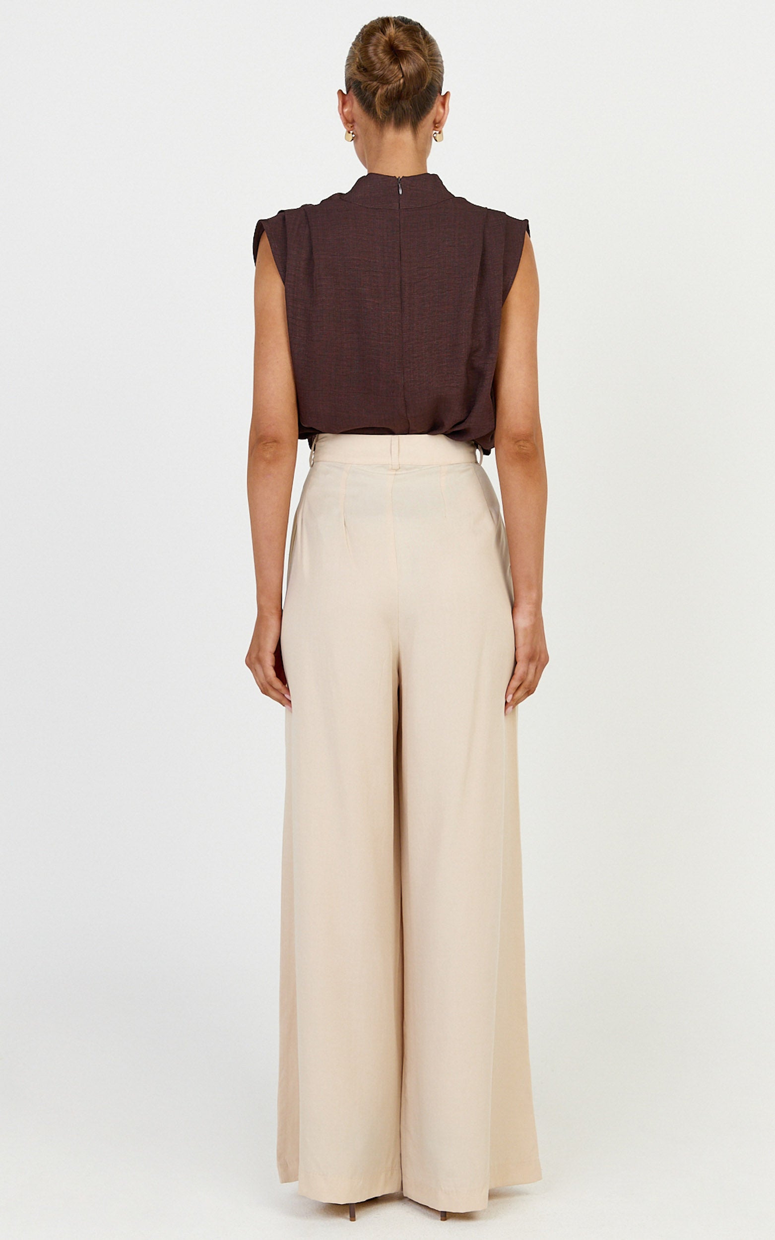Clarke Pants - High Waist Wide Leg Pants in Neutral - View 6