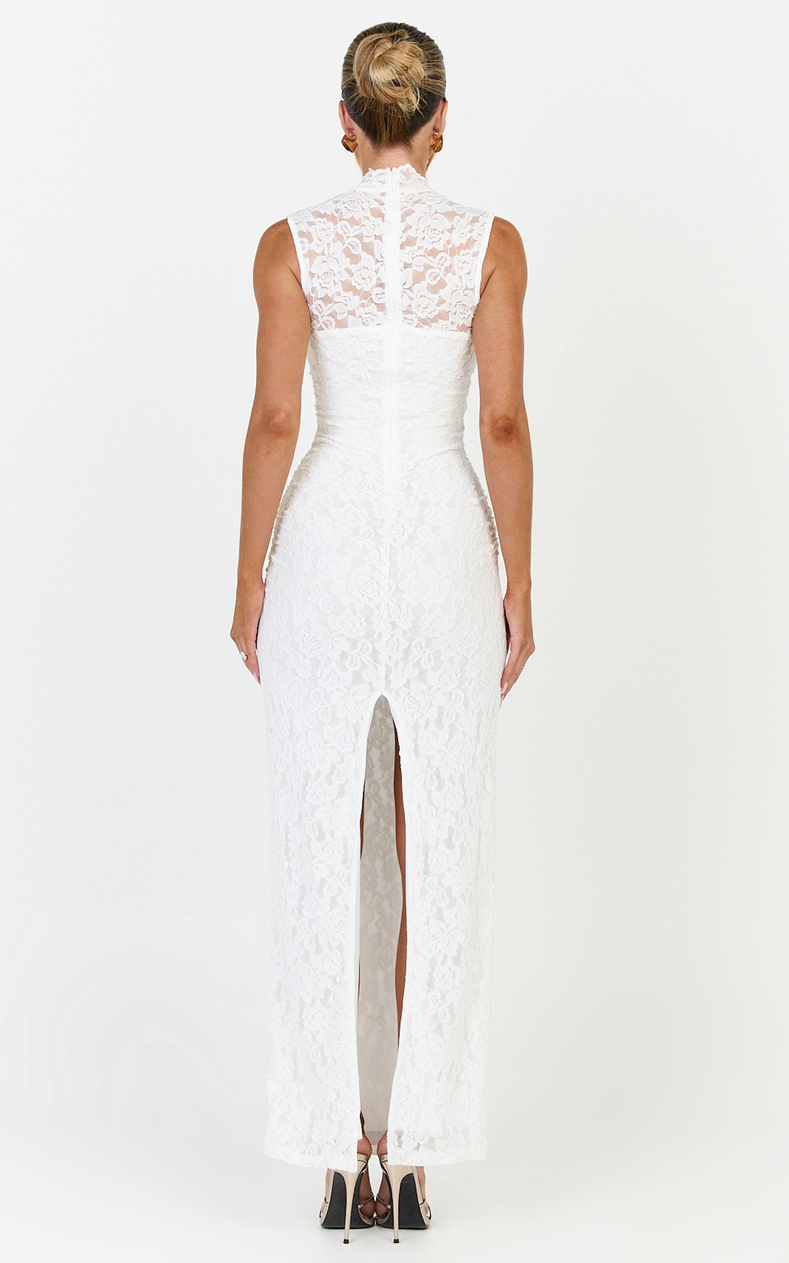 Luna Maxi Dress - Lace High Neck Sleeveless Dress in White - View 5
