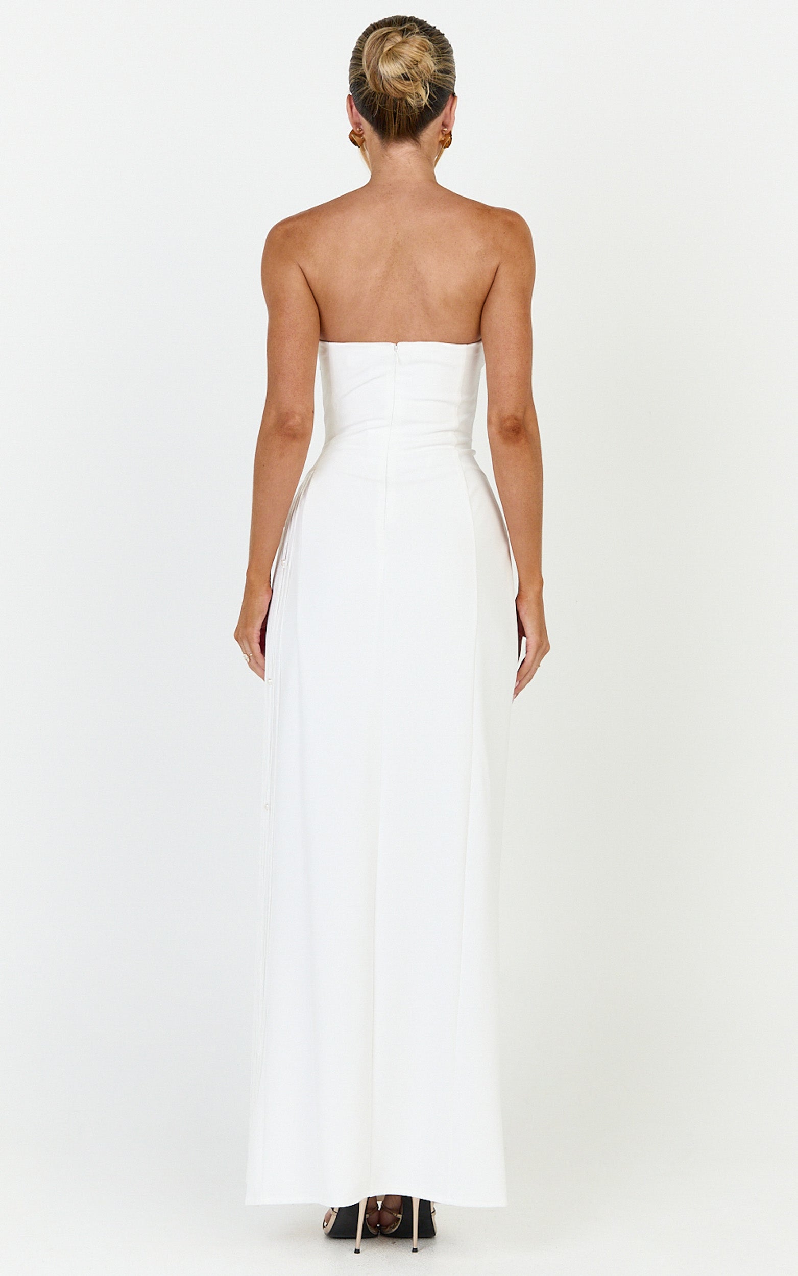 Liana Maxi Dress - Strapless Pearl Fringe Dress in White - View 6
