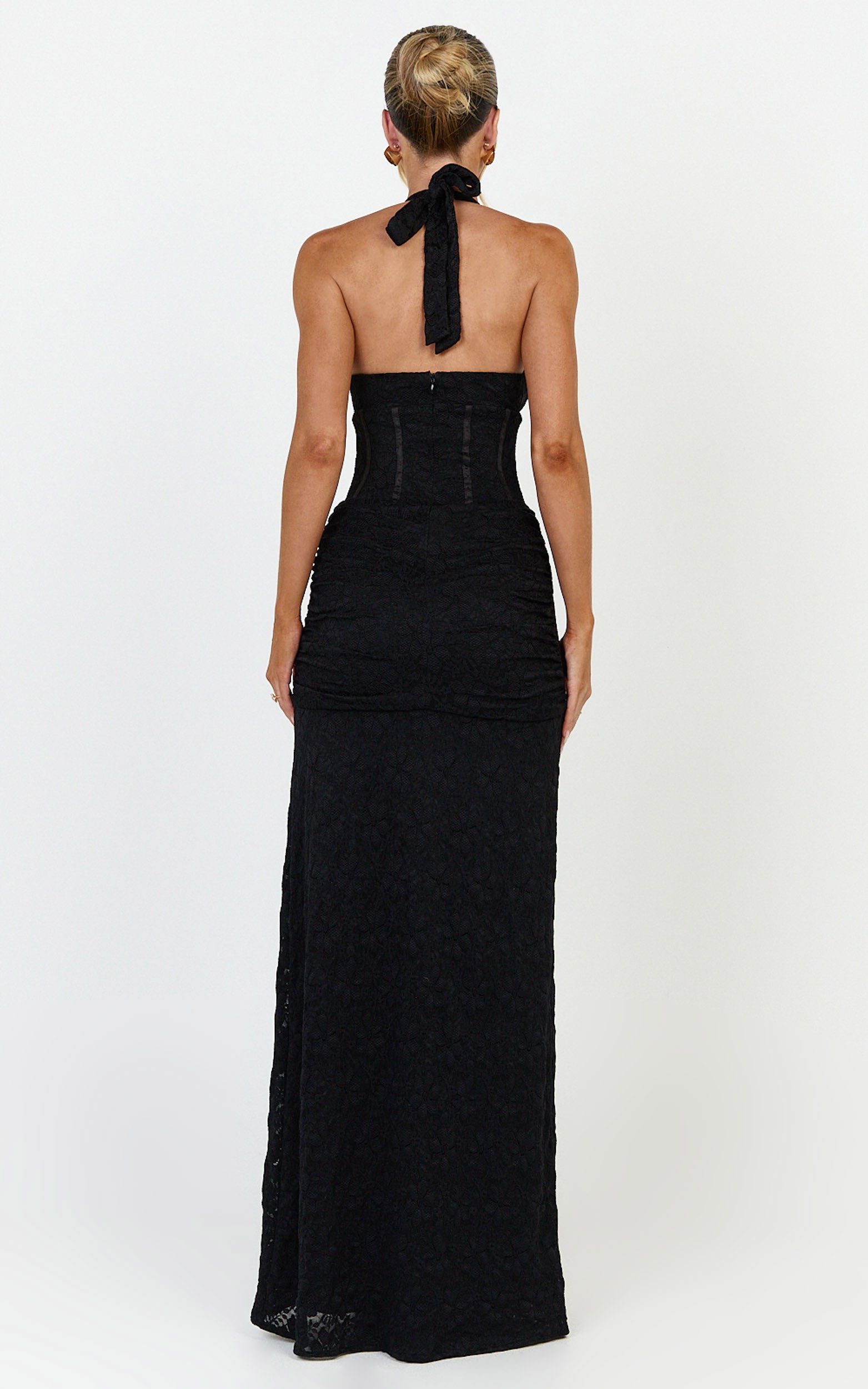 Lacey Maxi Dress - Lace Corset Style Bodice Halter Dress in Black - View 5
