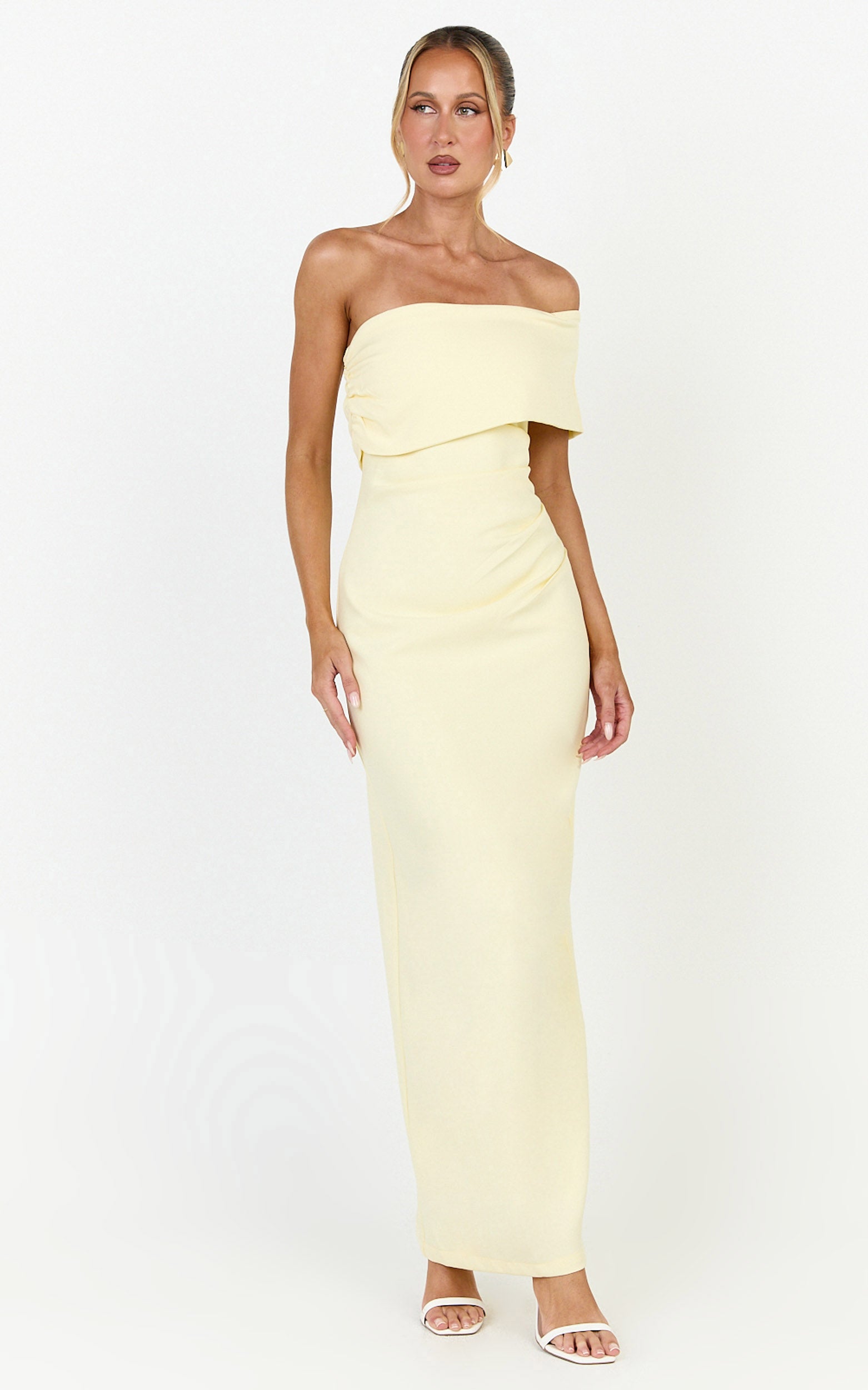 Pearce Maxi Dress - Gathered One Sleeve Bodycon Dress in Yellow - View 5