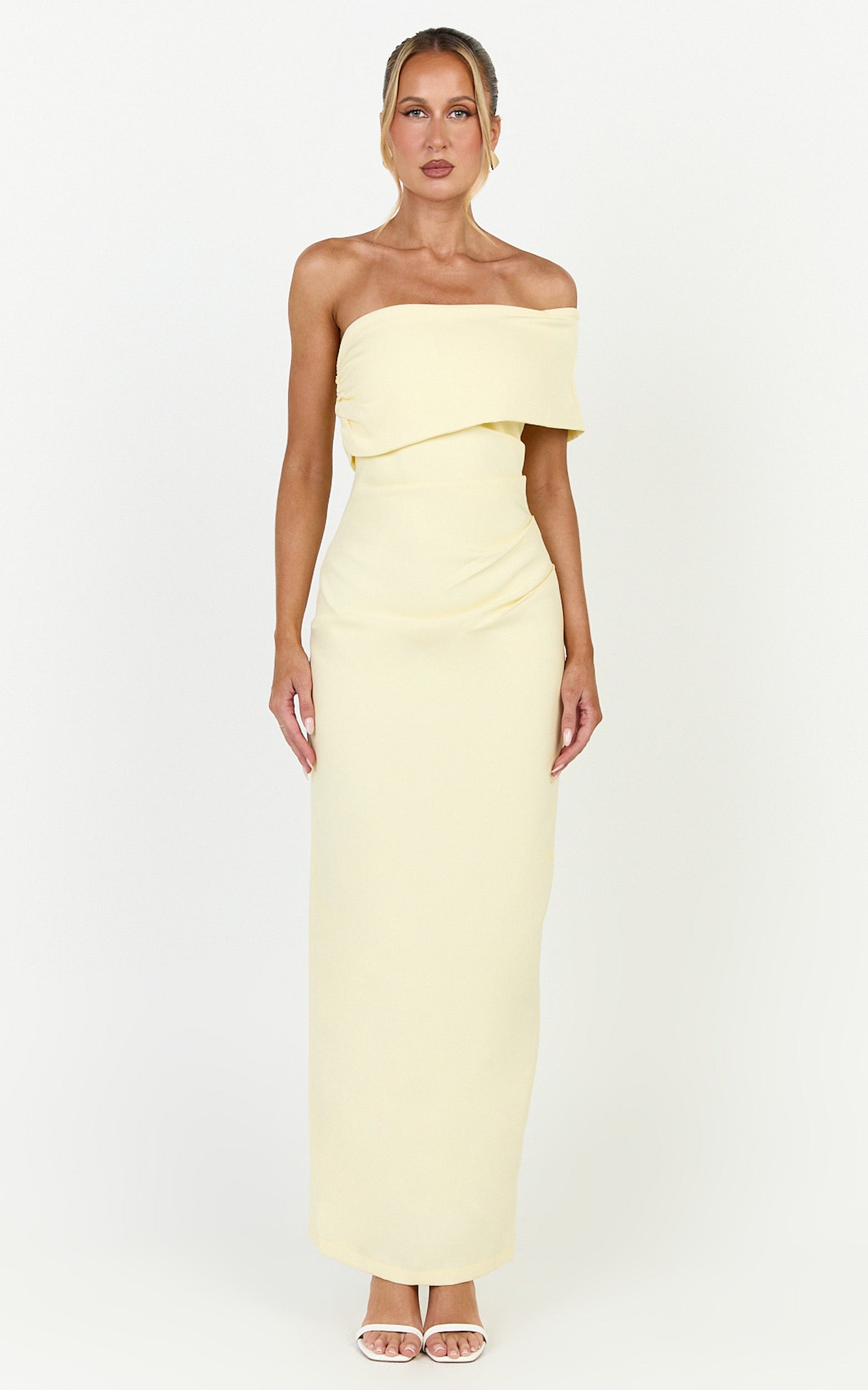 Pearce Maxi Dress - Gathered One Sleeve Bodycon Dress in Yellow - View 4