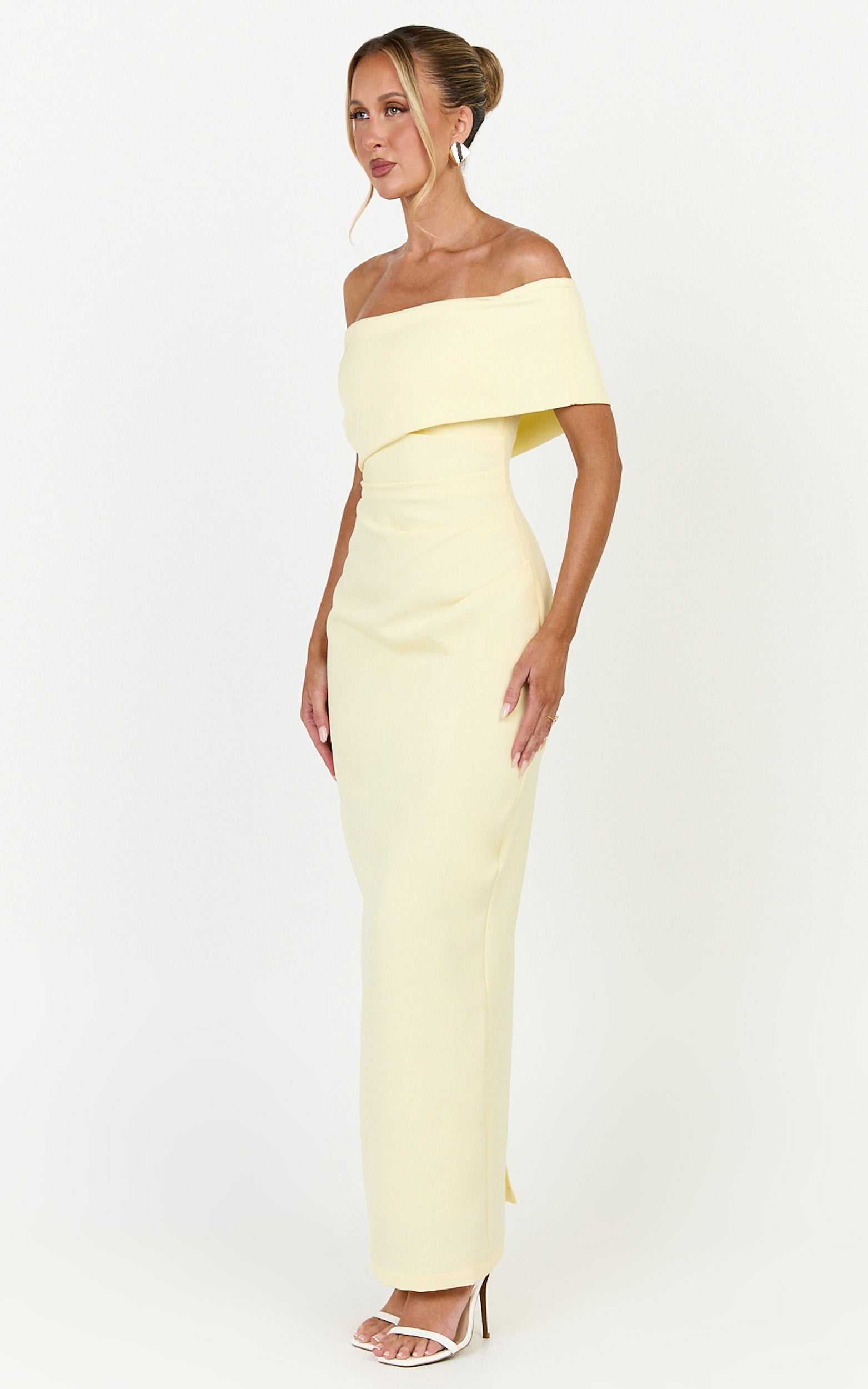 Pearce Maxi Dress - Gathered One Sleeve Bodycon Dress in Yellow - View 3