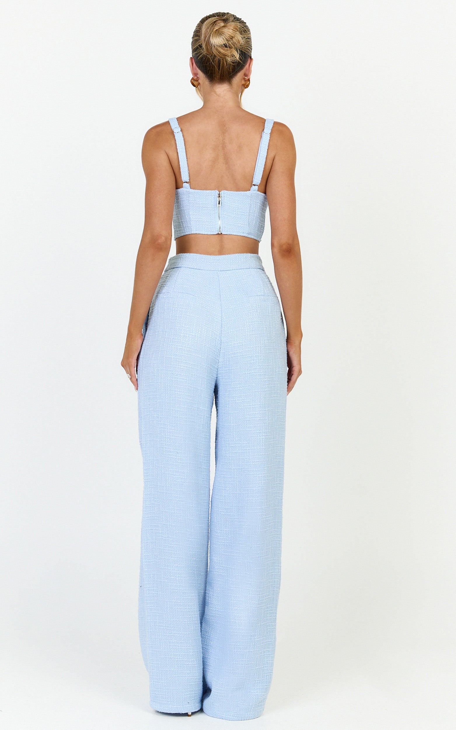 Sylvia Two Piece Set - Corset Top and High Waisted Wide Leg Pants Set in Blue - View 5